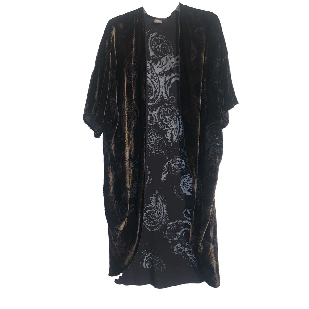Cocoon House Silk Blend Velvet Burnout Kimono Jacket Paisley Brown Artsy Handmad